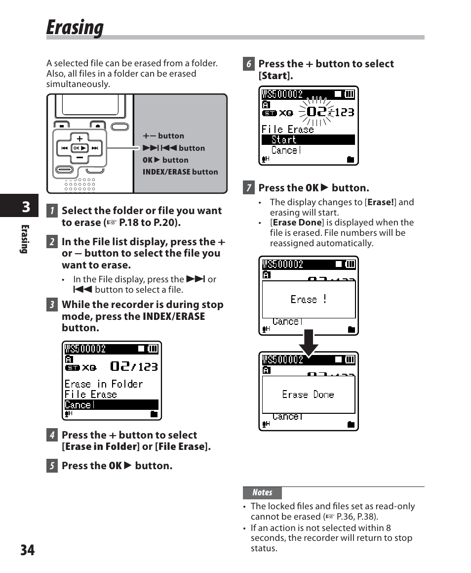 Erasing | Olympus WS-500M User Manual | Page 34 / 72