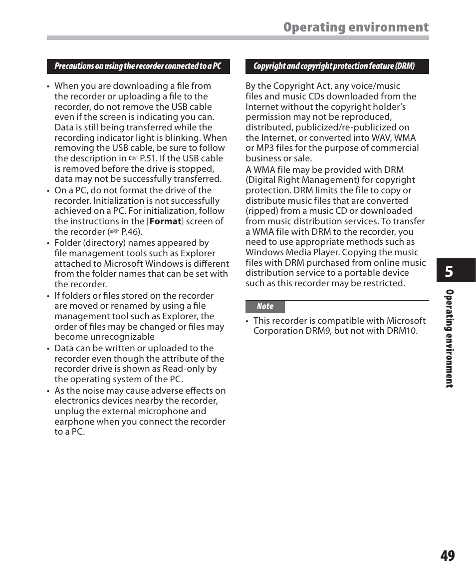 Operating environment | Olympus WS-500M User Manual | Page 49 / 72