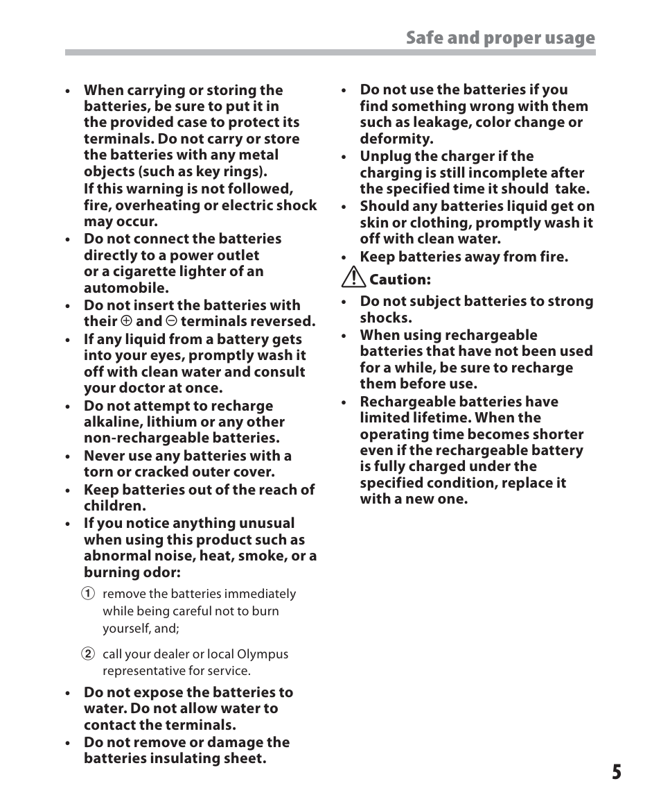 Safe and proper usage | Olympus WS-500M User Manual | Page 5 / 72