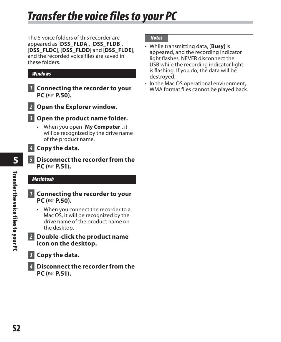 Transfer the voice files to your pc | Olympus WS-500M User Manual | Page 52 / 72