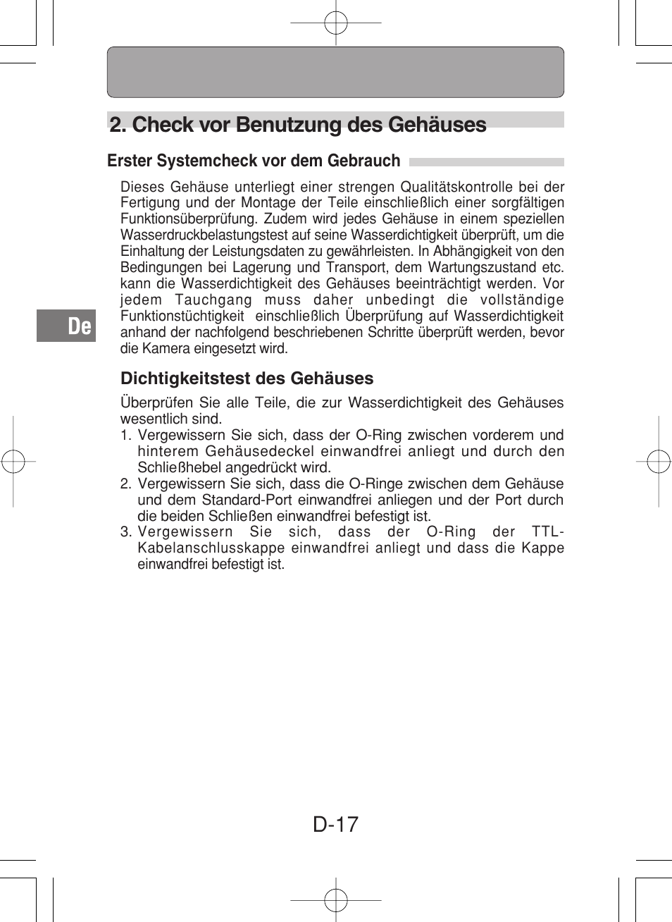 D-17 2. check vor benutzung des gehäuses | Olympus PT-027 User Manual | Page 106 / 180