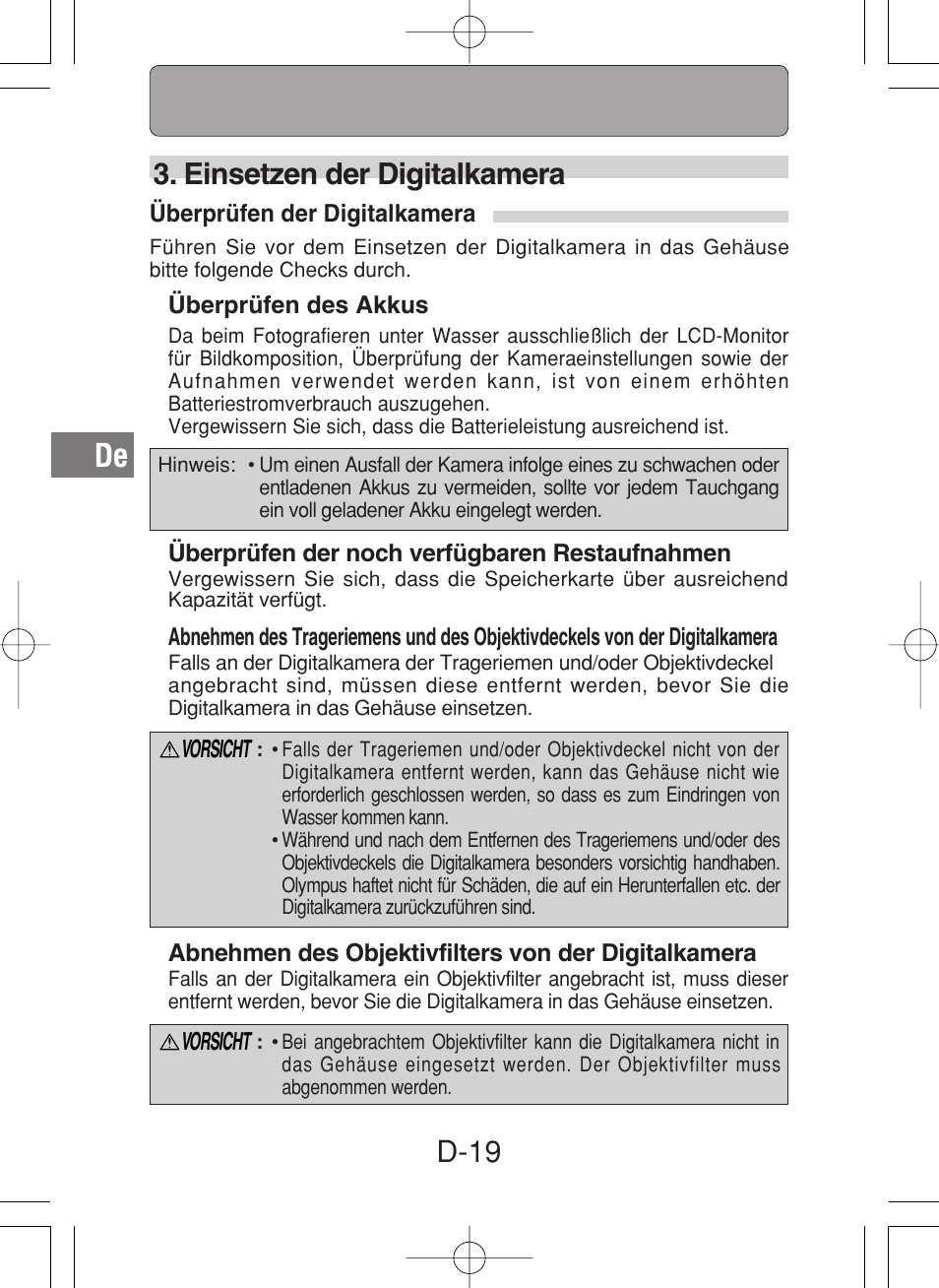 D-19 3. einsetzen der digitalkamera | Olympus PT-027 User Manual | Page 108 / 180