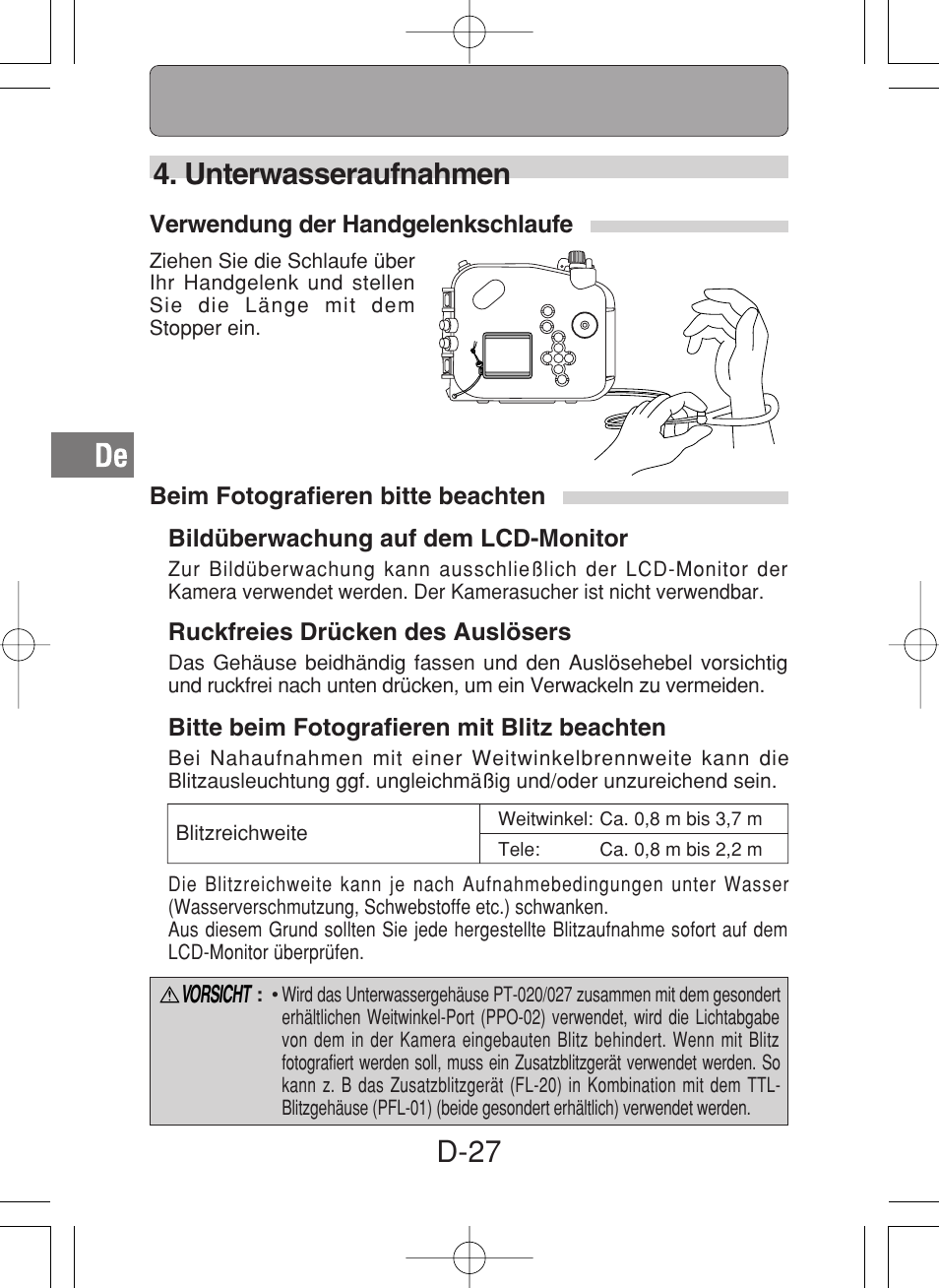 D-27, Unterwasseraufnahmen | Olympus PT-027 User Manual | Page 116 / 180