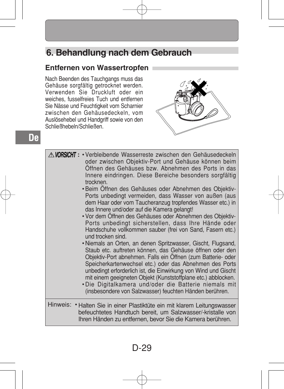 D-29 6. behandlung nach dem gebrauch | Olympus PT-027 User Manual | Page 118 / 180