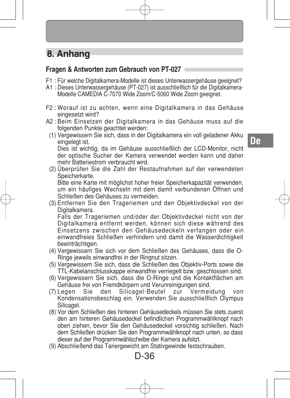 D-36 8. anhang | Olympus PT-027 User Manual | Page 125 / 180
