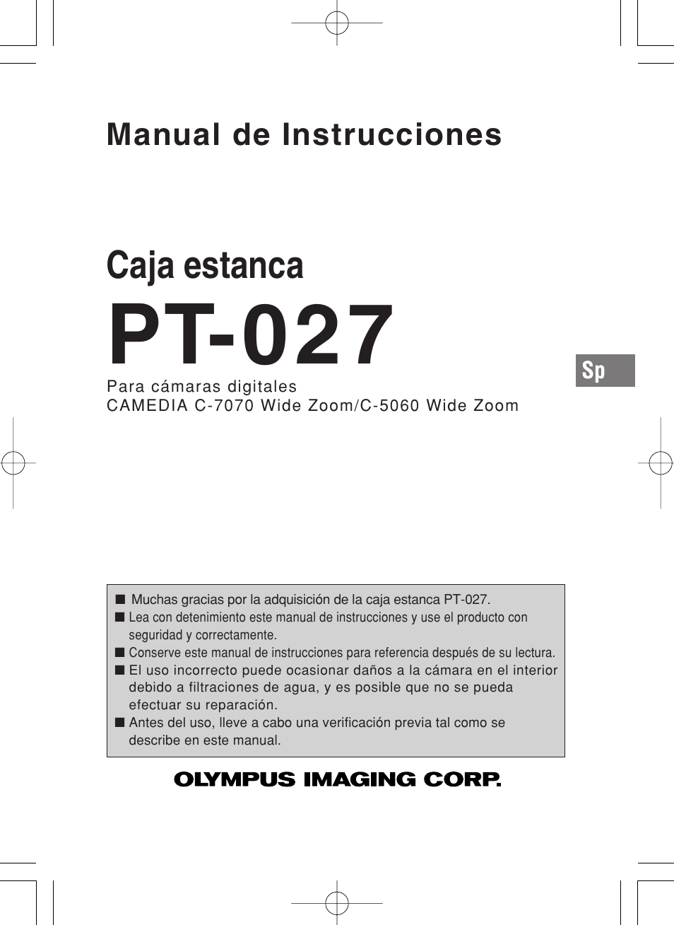 Pt-027, Caja estanca, Manual de instrucciones | Olympus PT-027 User Manual | Page 133 / 180