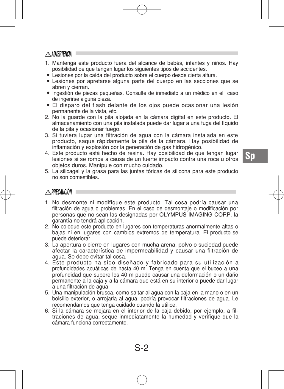 Advertencia precaución | Olympus PT-027 User Manual | Page 135 / 180