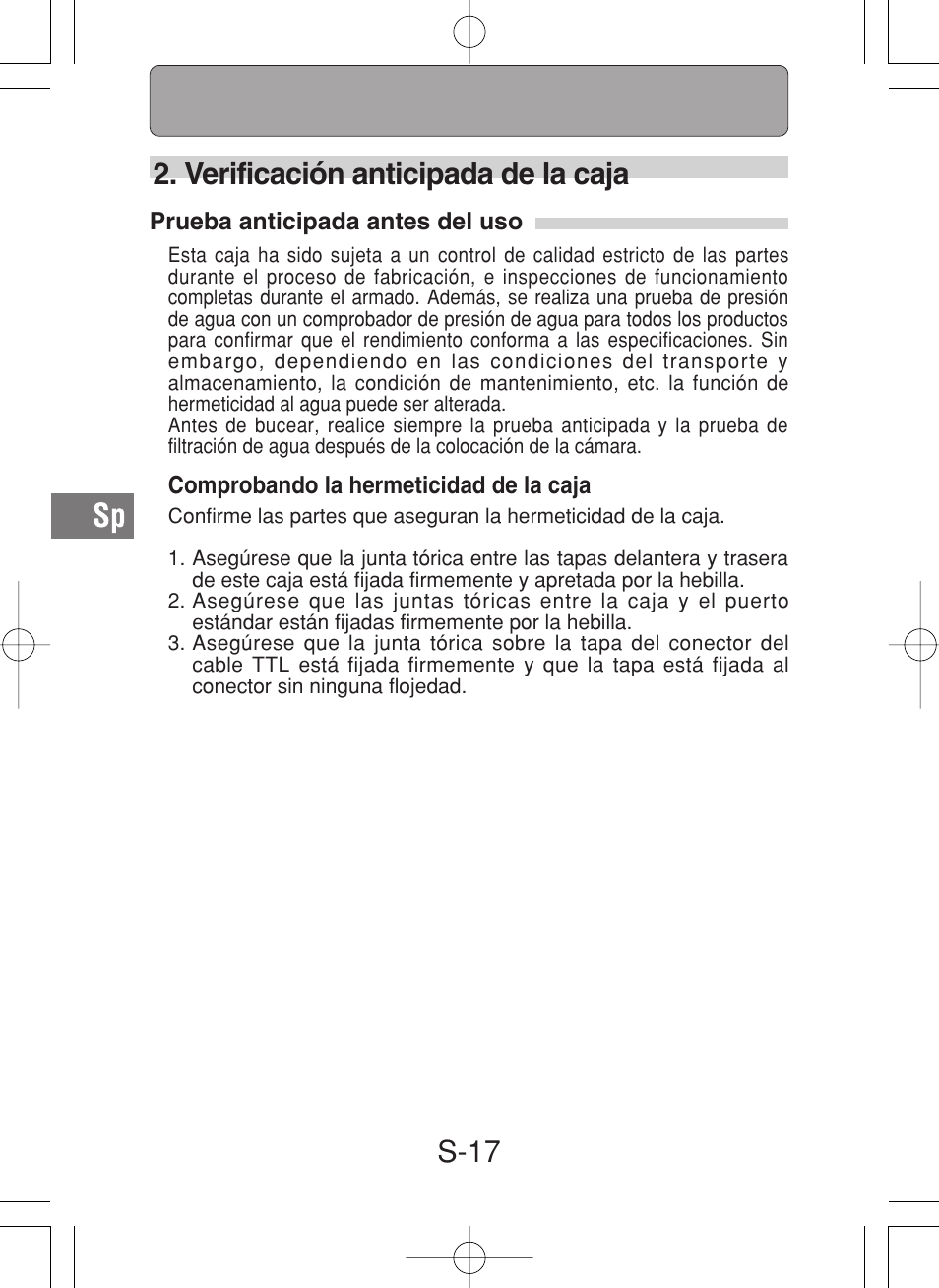 S-17 2. verificación anticipada de la caja | Olympus PT-027 User Manual | Page 150 / 180