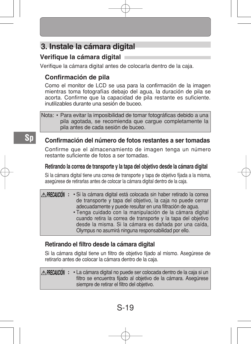 S-19 3. instale la cámara digital | Olympus PT-027 User Manual | Page 152 / 180