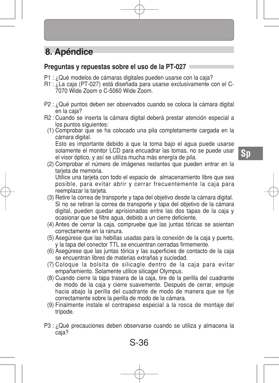 S-36 8. apéndice | Olympus PT-027 User Manual | Page 169 / 180