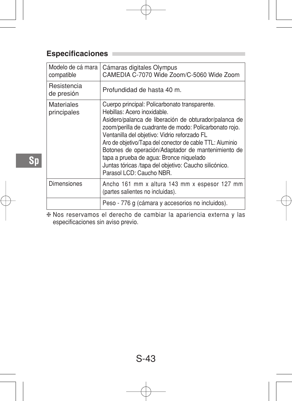 S-43 | Olympus PT-027 User Manual | Page 176 / 180