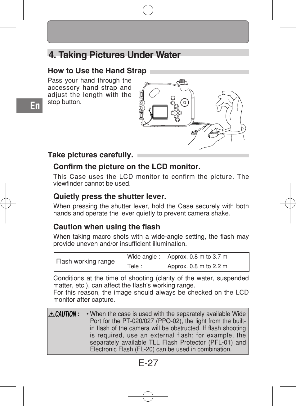 E-27 4. taking pictures under water | Olympus PT-027 User Manual | Page 28 / 180