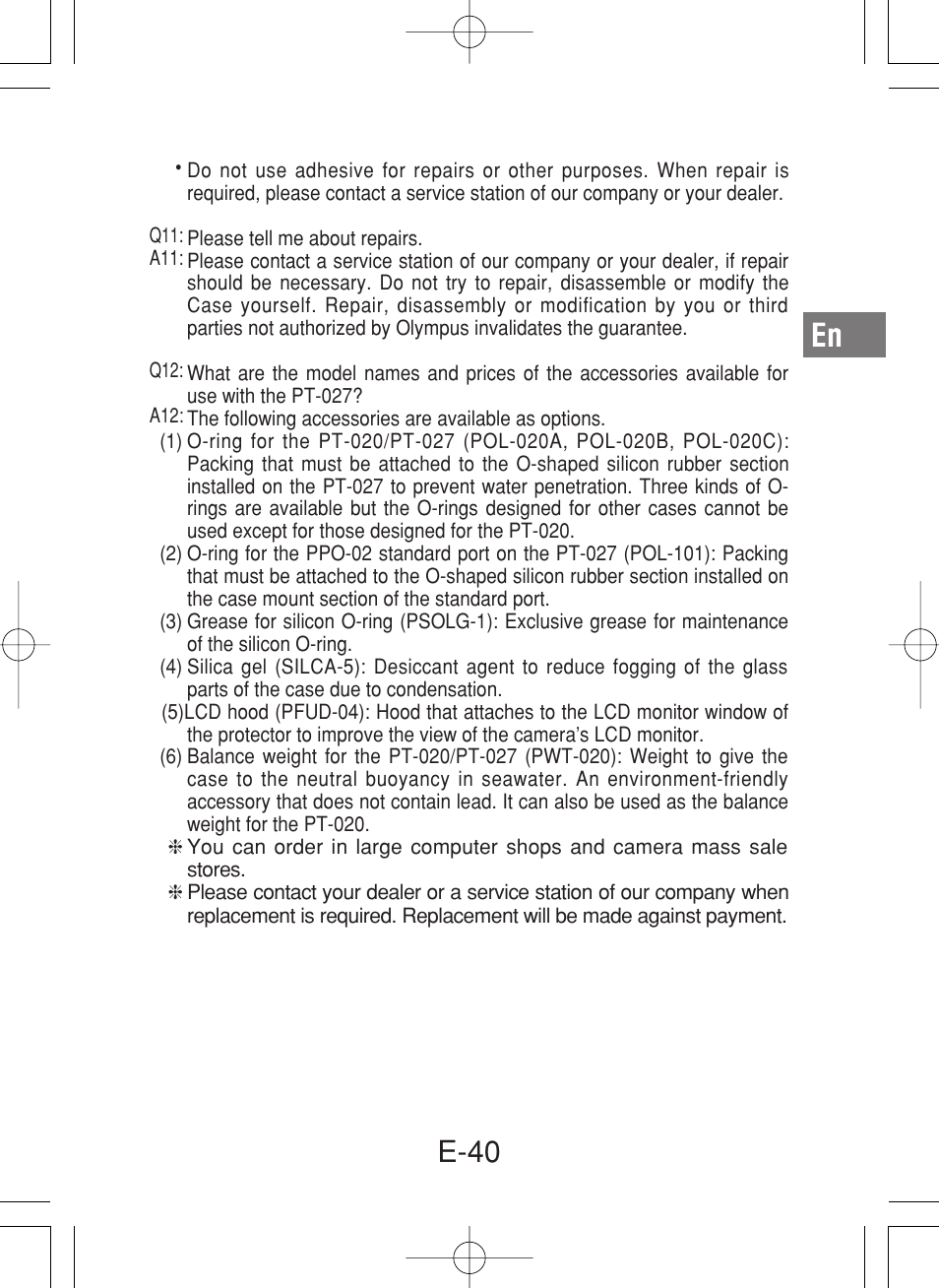 E-40 | Olympus PT-027 User Manual | Page 41 / 180