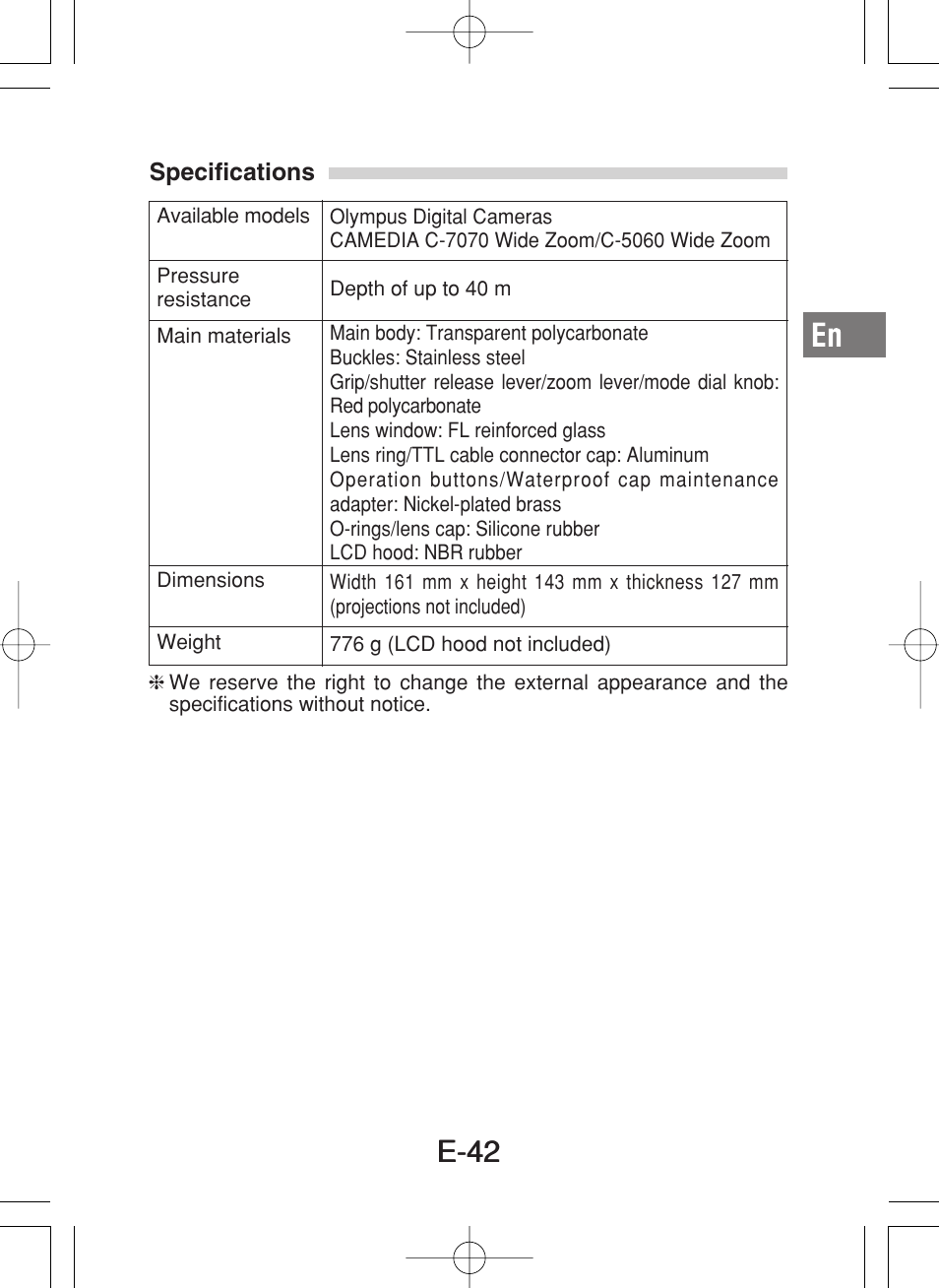 E-42 | Olympus PT-027 User Manual | Page 43 / 180