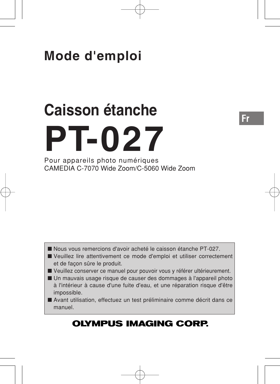 Pt-027, Caisson étanche, Mode d'emploi | Olympus PT-027 User Manual | Page 45 / 180