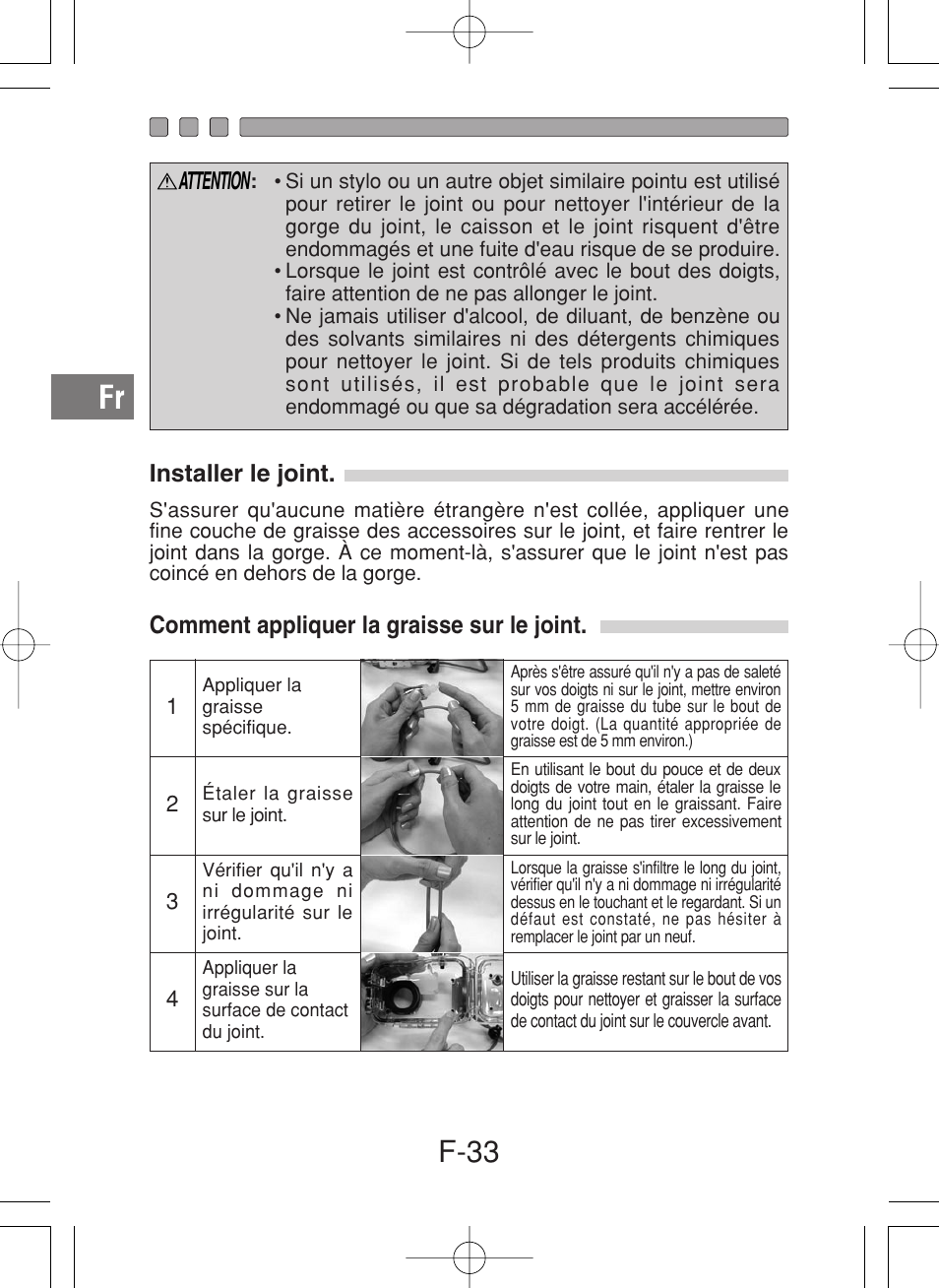 F-33, Attention | Olympus PT-027 User Manual | Page 78 / 180