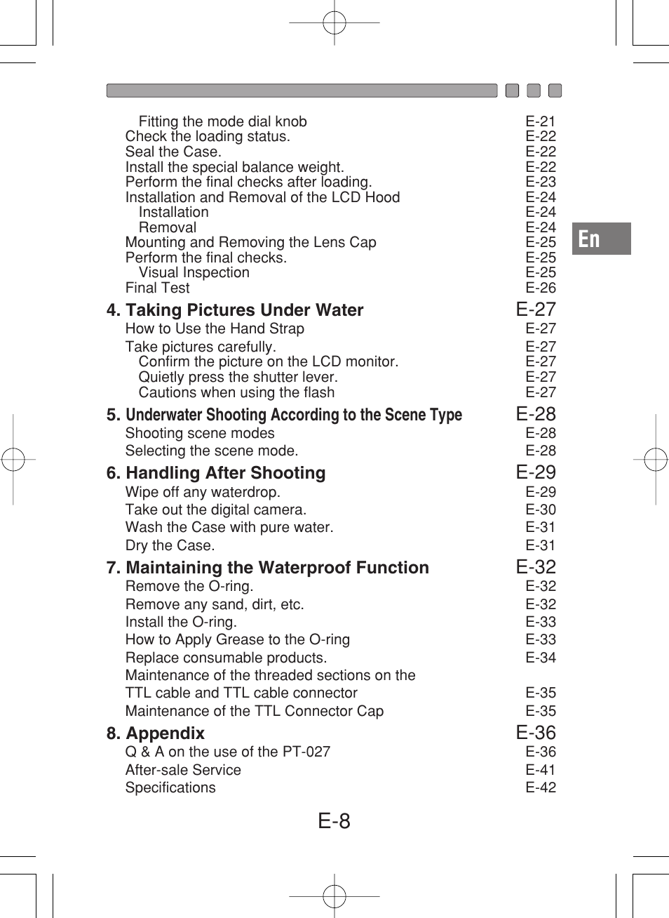 E-27, E-28, E-29 | E-32, E-36 | Olympus PT-027 User Manual | Page 9 / 180