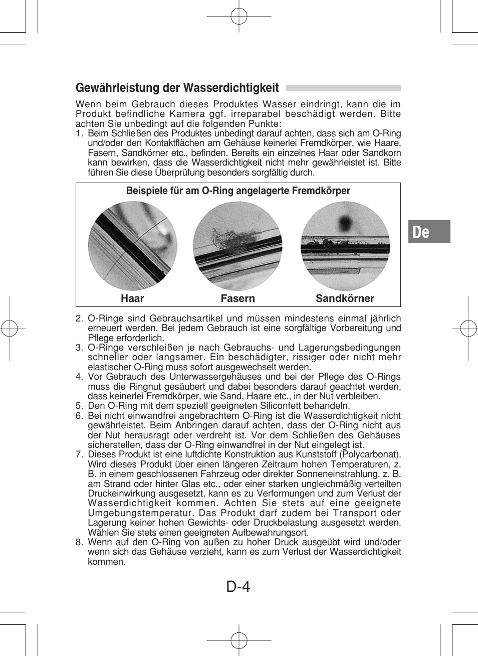 Gewährleistung der wasserdichtigkeit | Olympus PT-027 User Manual | Page 93 / 180