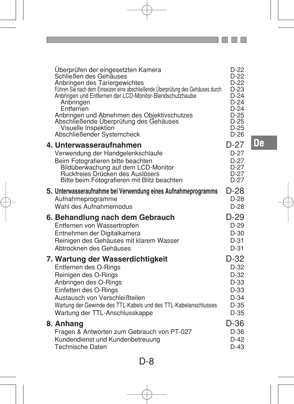 D-27, D-28, D-29 | D-32, D-36 | Olympus PT-027 User Manual | Page 97 / 180