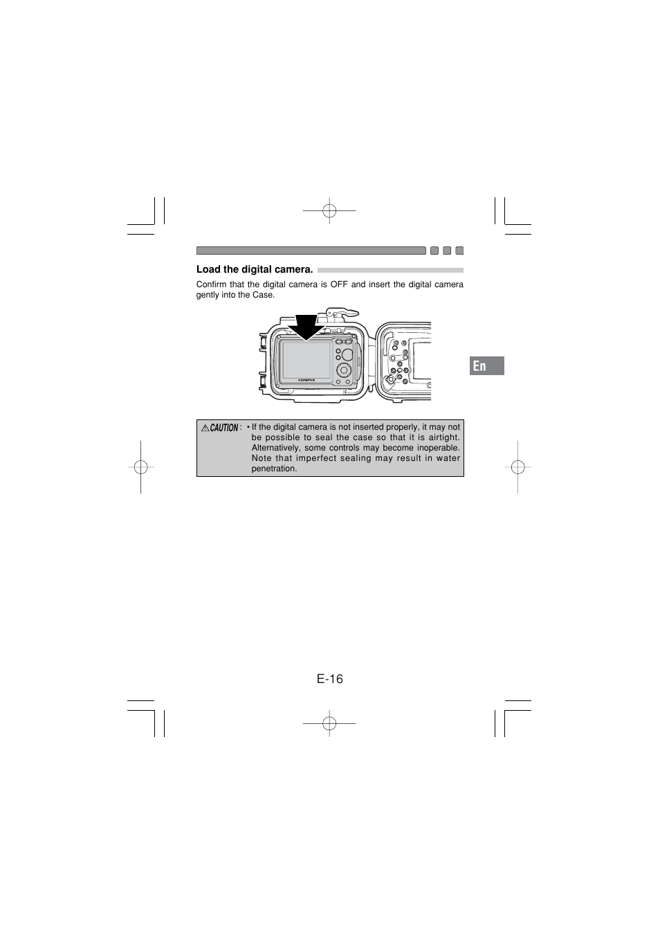 Load the digital camera, E-16 | Olympus PT 033 User Manual | Page 17 / 44