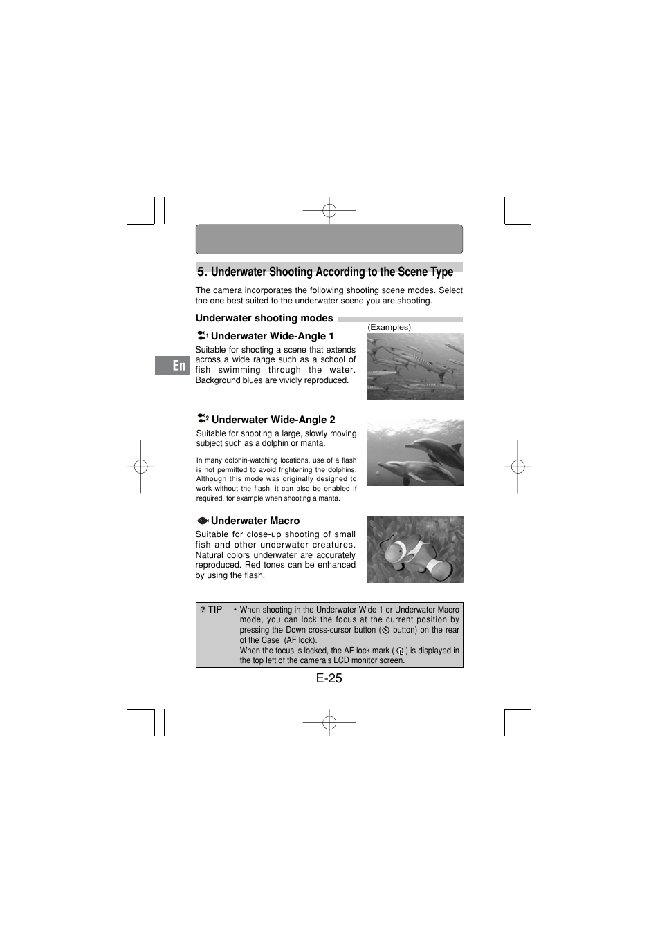 Underwater shooting modes | Olympus PT 033 User Manual | Page 26 / 44