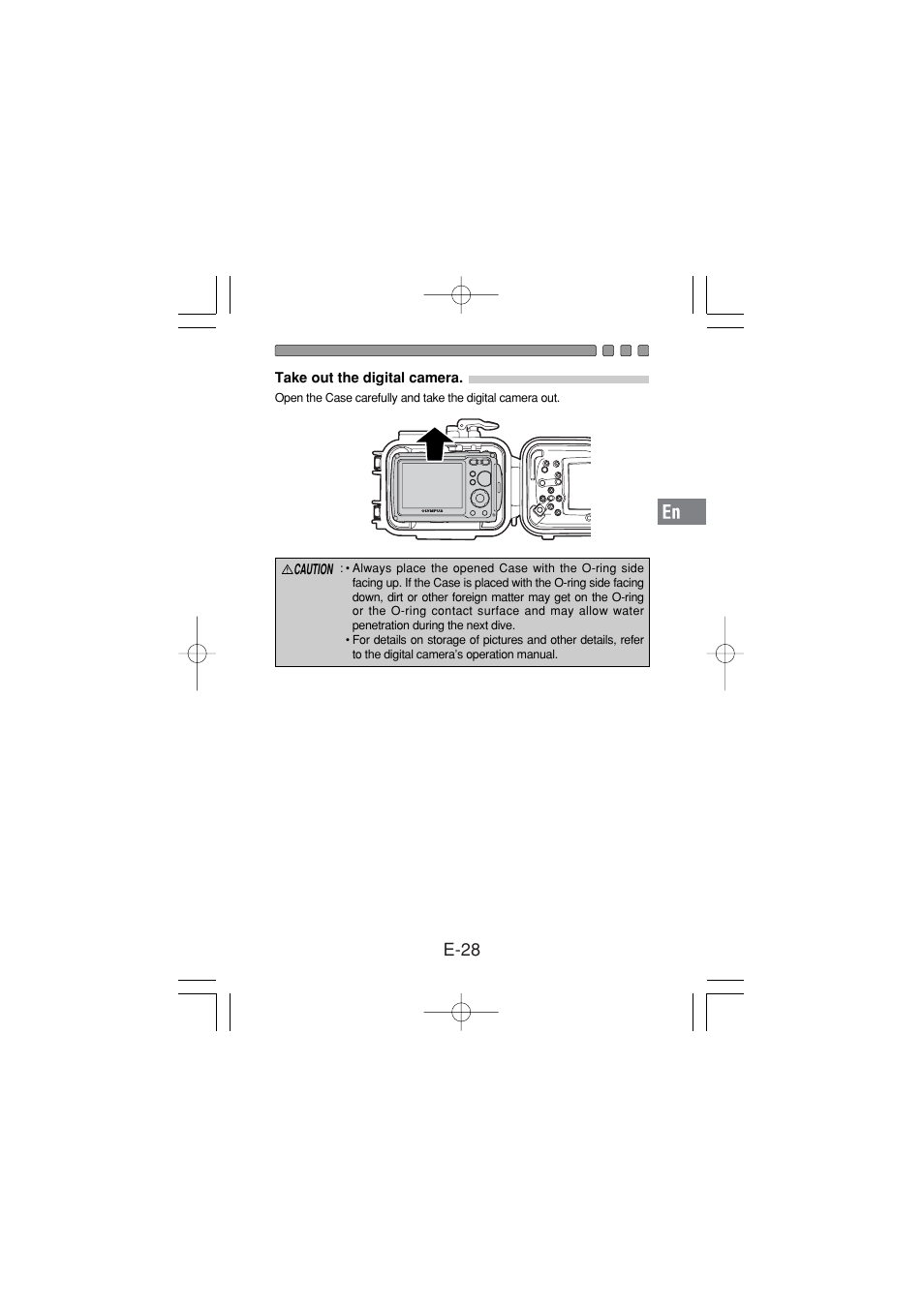 Take out the digital camera, E-28 | Olympus PT 033 User Manual | Page 29 / 44