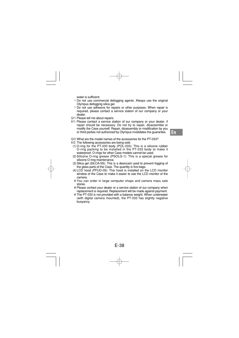 E-38 | Olympus PT 033 User Manual | Page 39 / 44