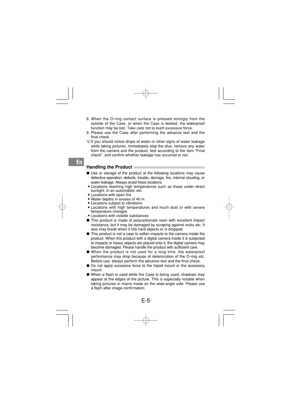 Handling the product | Olympus PT 033 User Manual | Page 6 / 44