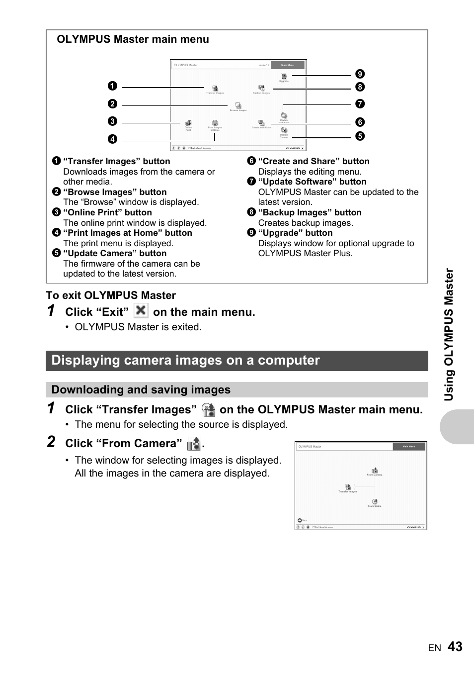 Displaying camera images on a computer, Downloading and saving images, Gp.43 | Olympus ADVANCED MANUAL FE-200 User Manual | Page 43 / 78