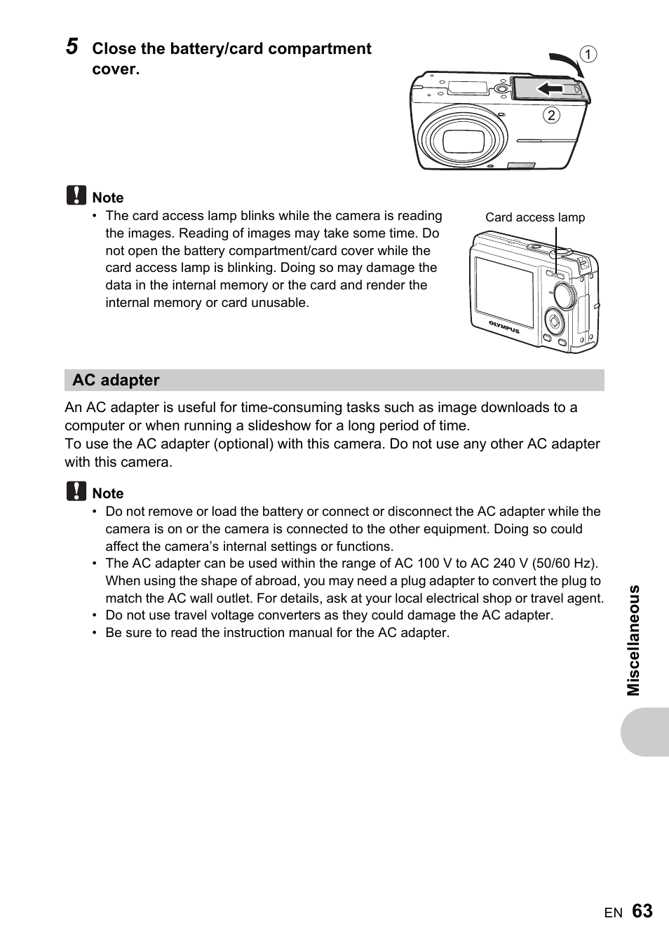 Ac adapter | Olympus ADVANCED MANUAL FE-200 User Manual | Page 63 / 78