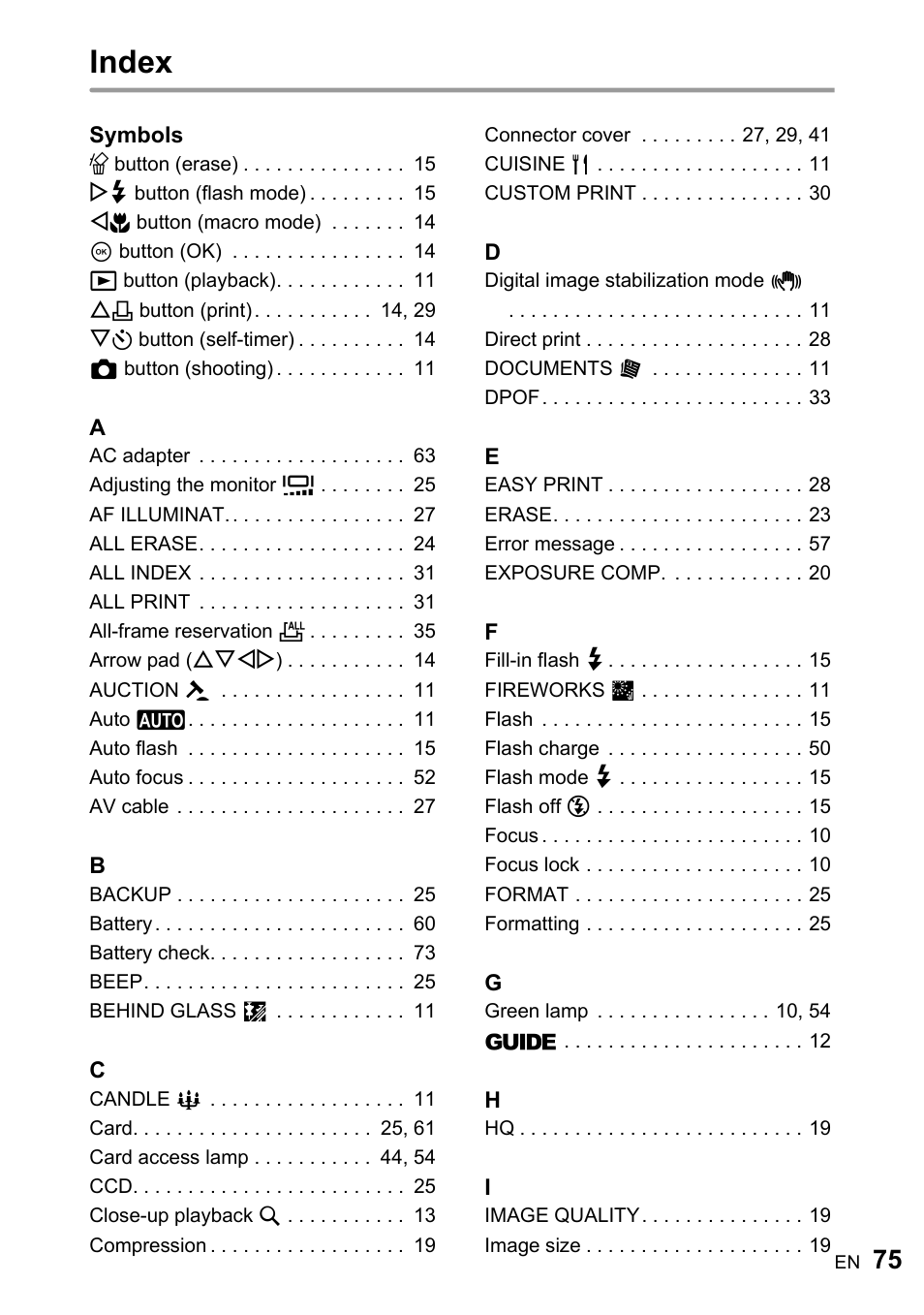 Index | Olympus ADVANCED MANUAL FE-200 User Manual | Page 75 / 78