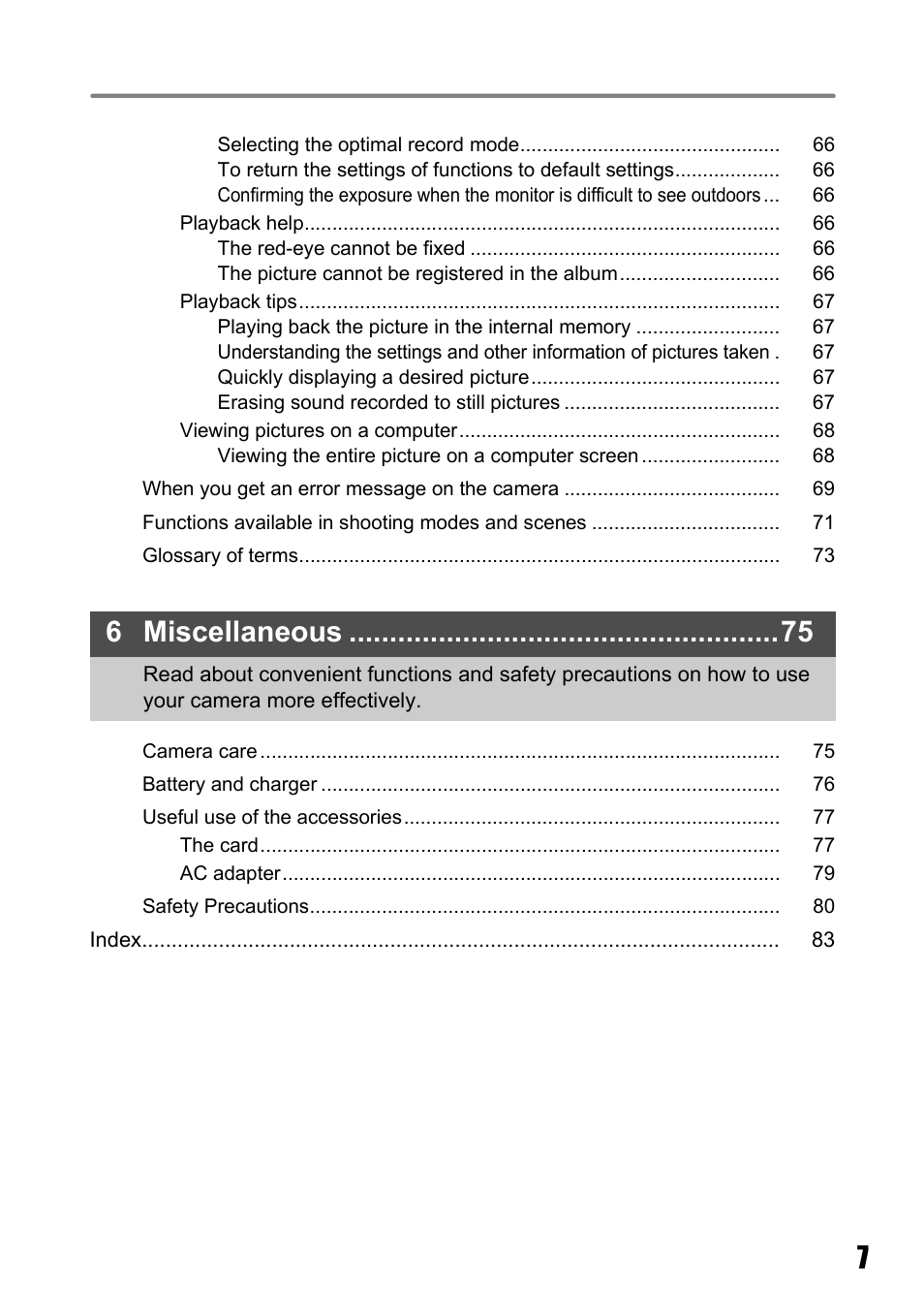 6 miscellaneous | Olympus M 710 User Manual | Page 7 / 86