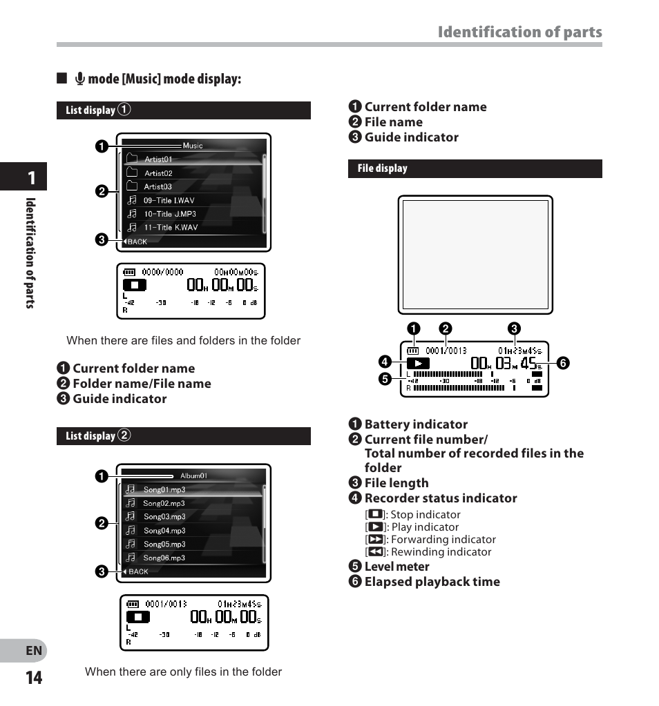 Identification of parts | Olympus LS-20M User Manual | Page 14 / 112