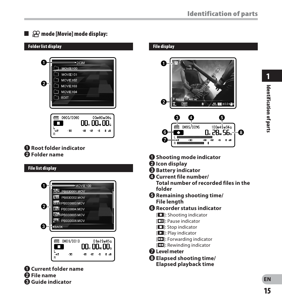 Identification of parts | Olympus LS-20M User Manual | Page 15 / 112
