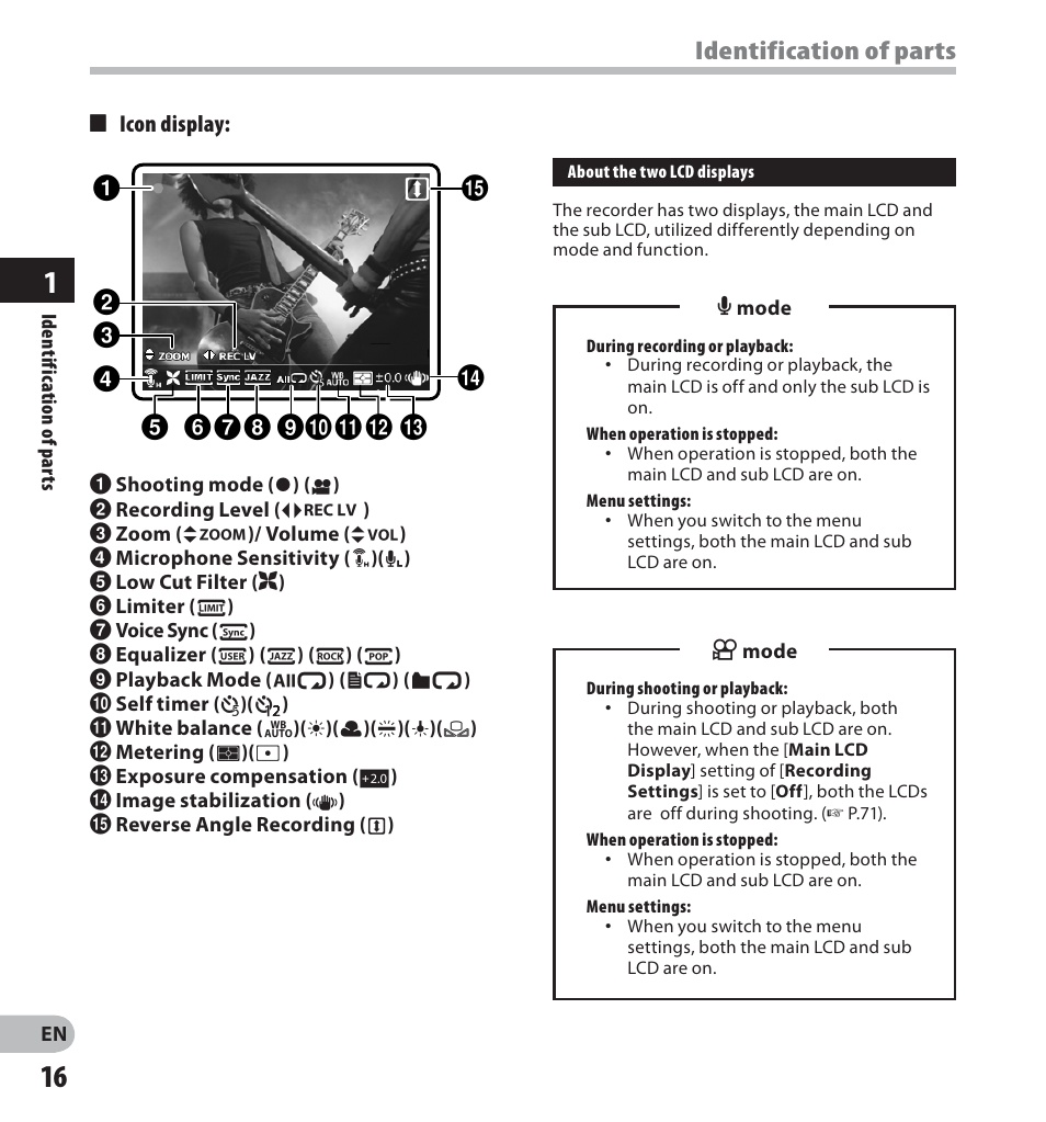 Identification of parts | Olympus LS-20M User Manual | Page 16 / 112