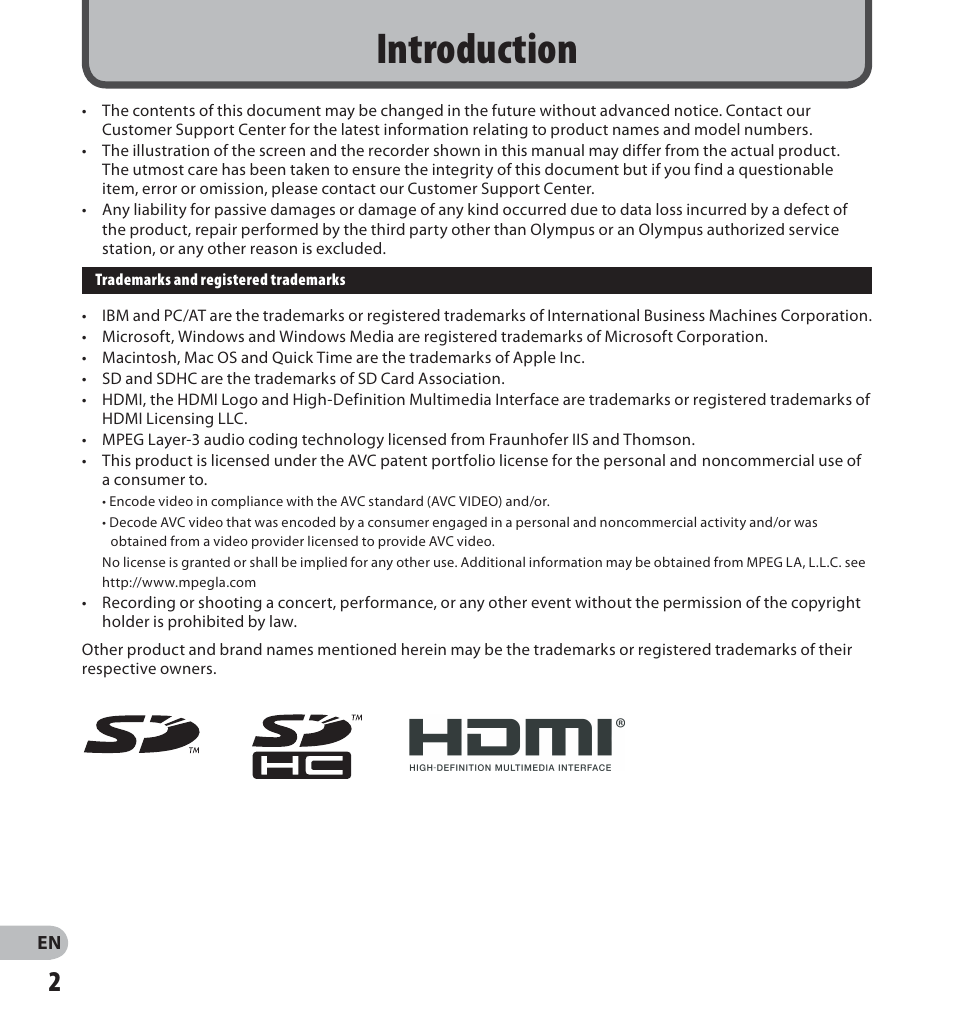 Introduction | Olympus LS-20M User Manual | Page 2 / 112