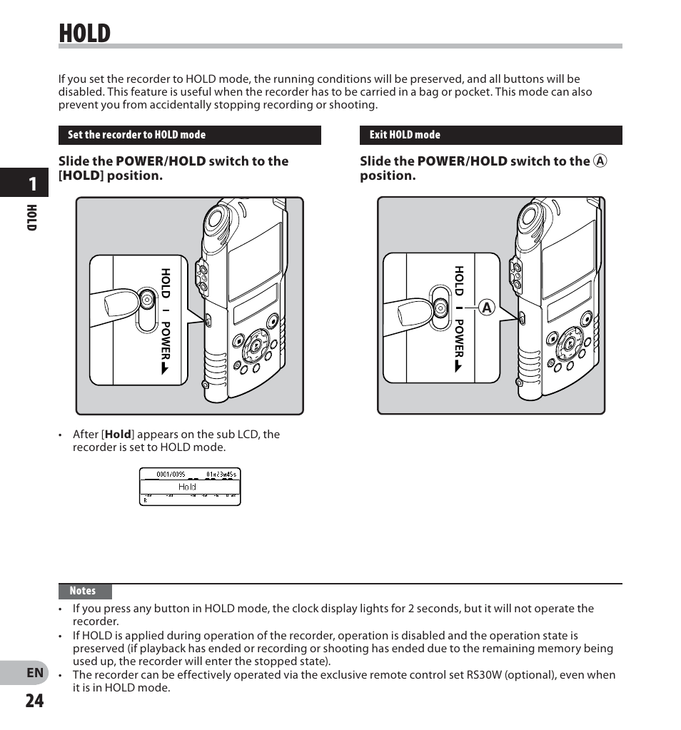 Hold | Olympus LS-20M User Manual | Page 24 / 112