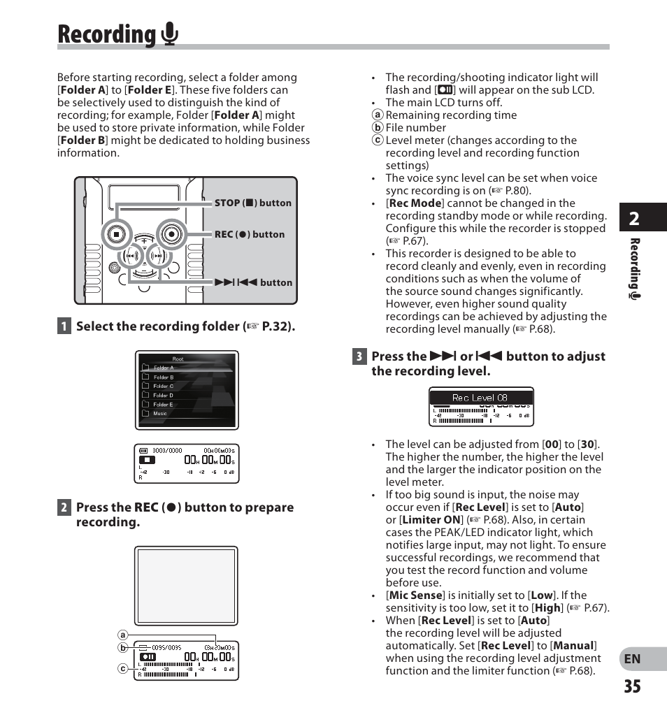 Recording a | Olympus LS-20M User Manual | Page 35 / 112