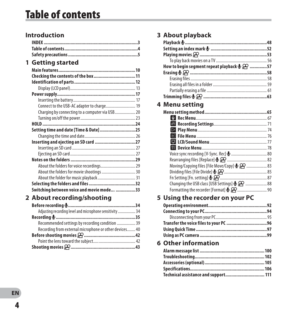 Olympus LS-20M User Manual | Page 4 / 112