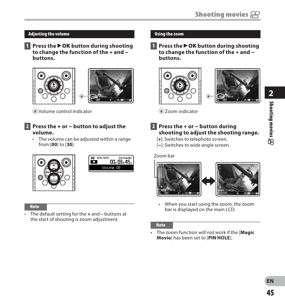 Shooting movies n | Olympus LS-20M User Manual | Page 45 / 112