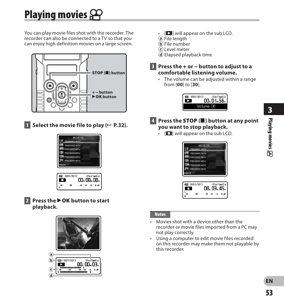 Playing movies n | Olympus LS-20M User Manual | Page 53 / 112