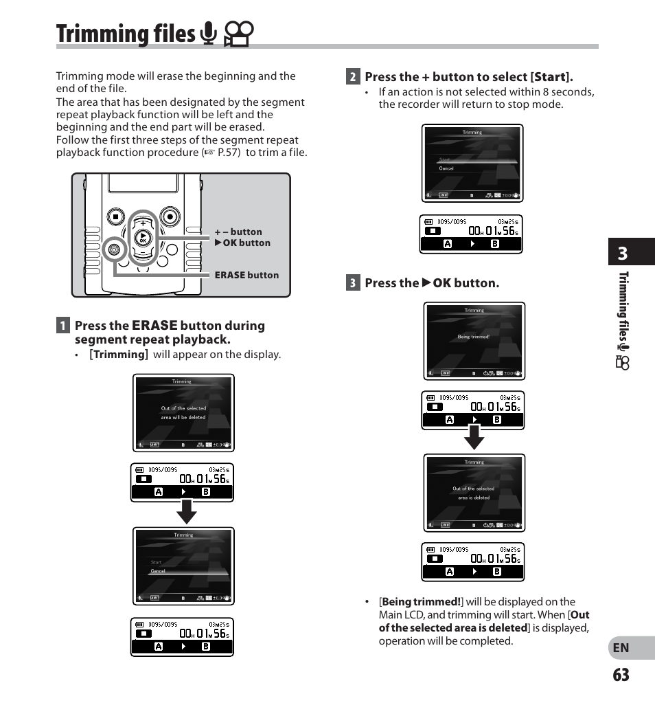 Trimming files a n | Olympus LS-20M User Manual | Page 63 / 112