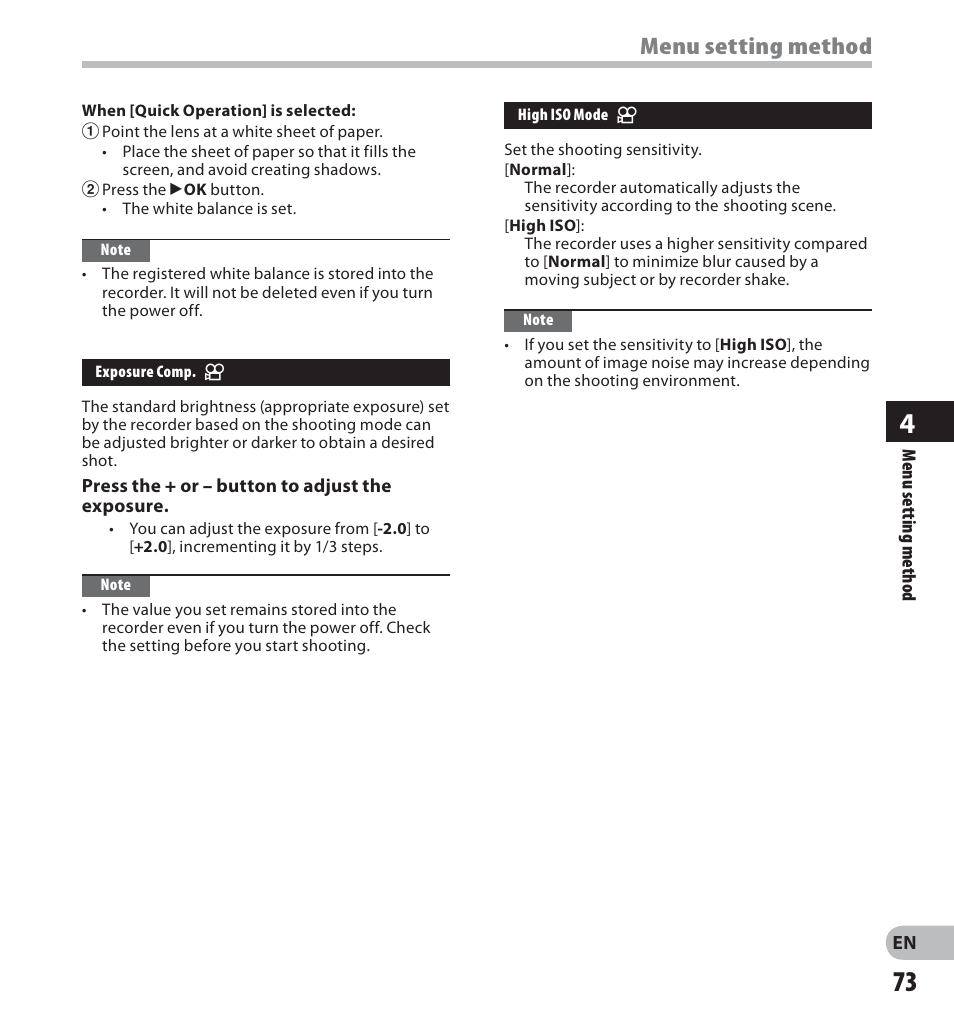 Menu setting method | Olympus LS-20M User Manual | Page 73 / 112