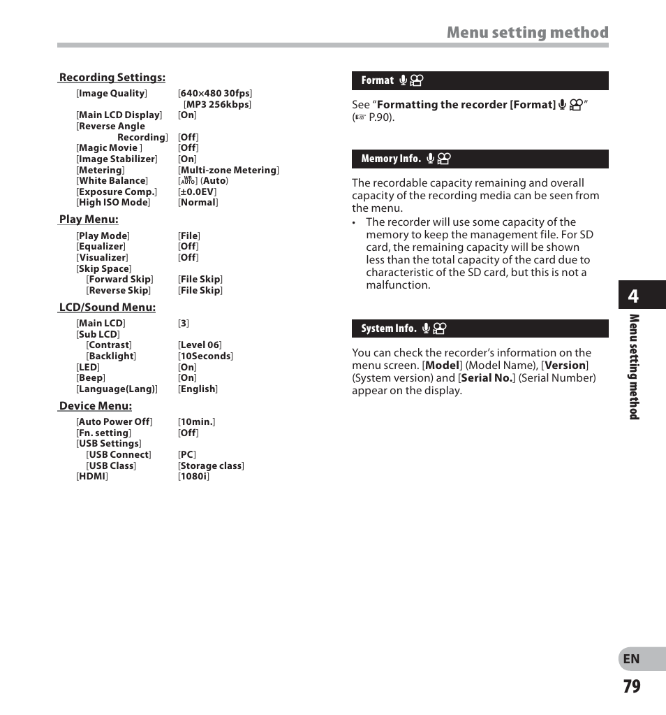 Menu setting method | Olympus LS-20M User Manual | Page 79 / 112