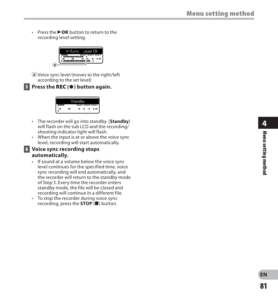 Menu setting method | Olympus LS-20M User Manual | Page 81 / 112