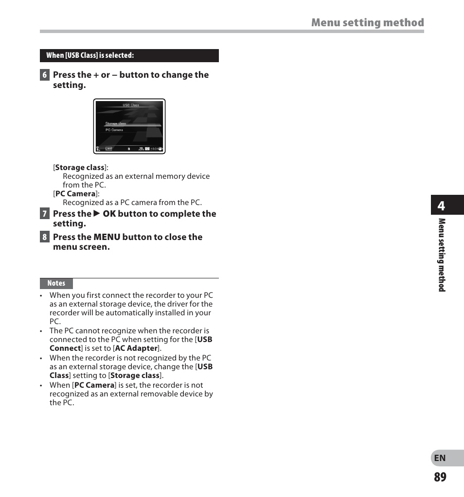 Menu setting method | Olympus LS-20M User Manual | Page 89 / 112