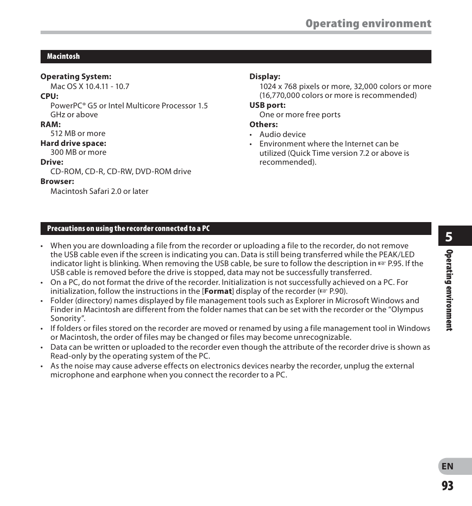 Operating environment | Olympus LS-20M User Manual | Page 93 / 112