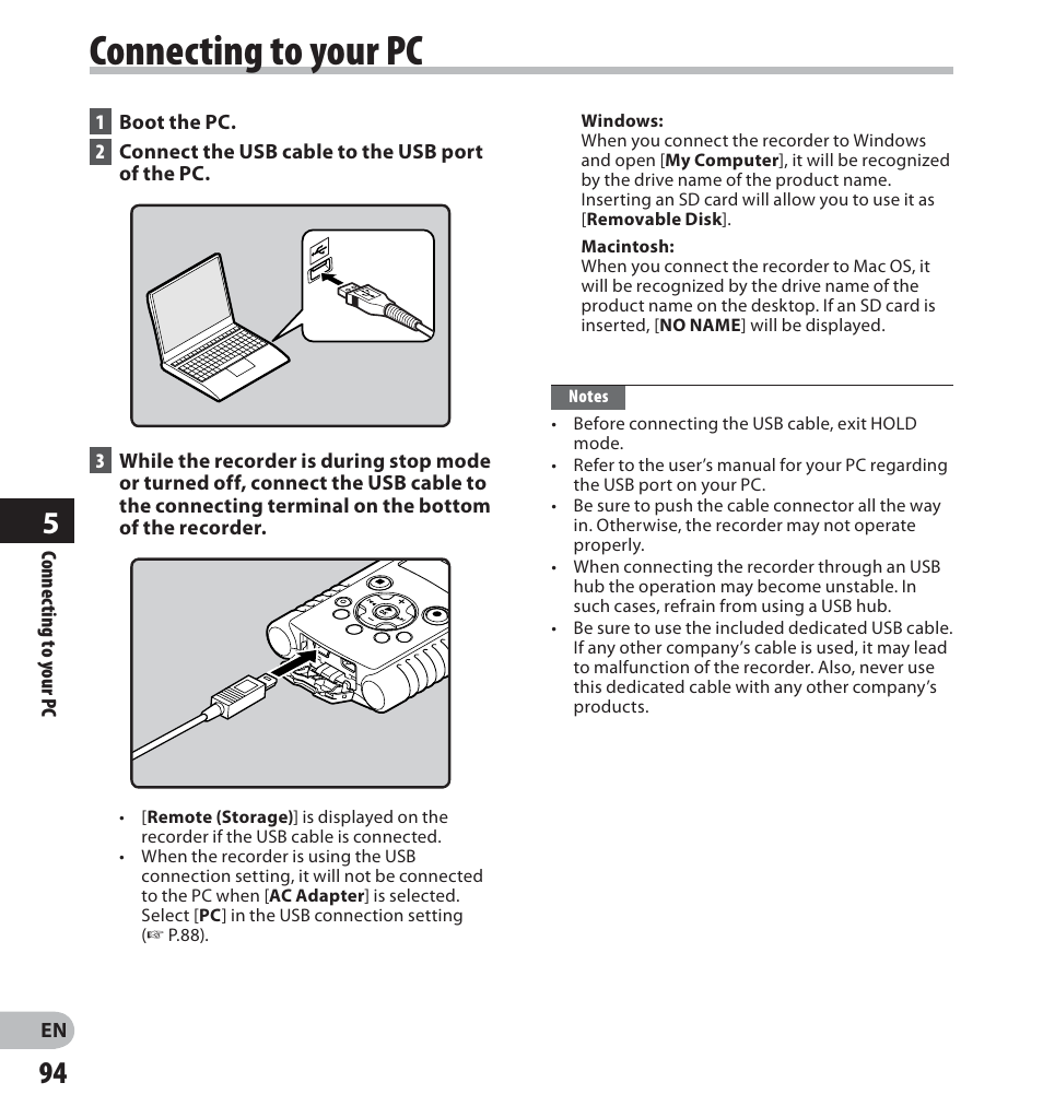 Connecting to your pc | Olympus LS-20M User Manual | Page 94 / 112