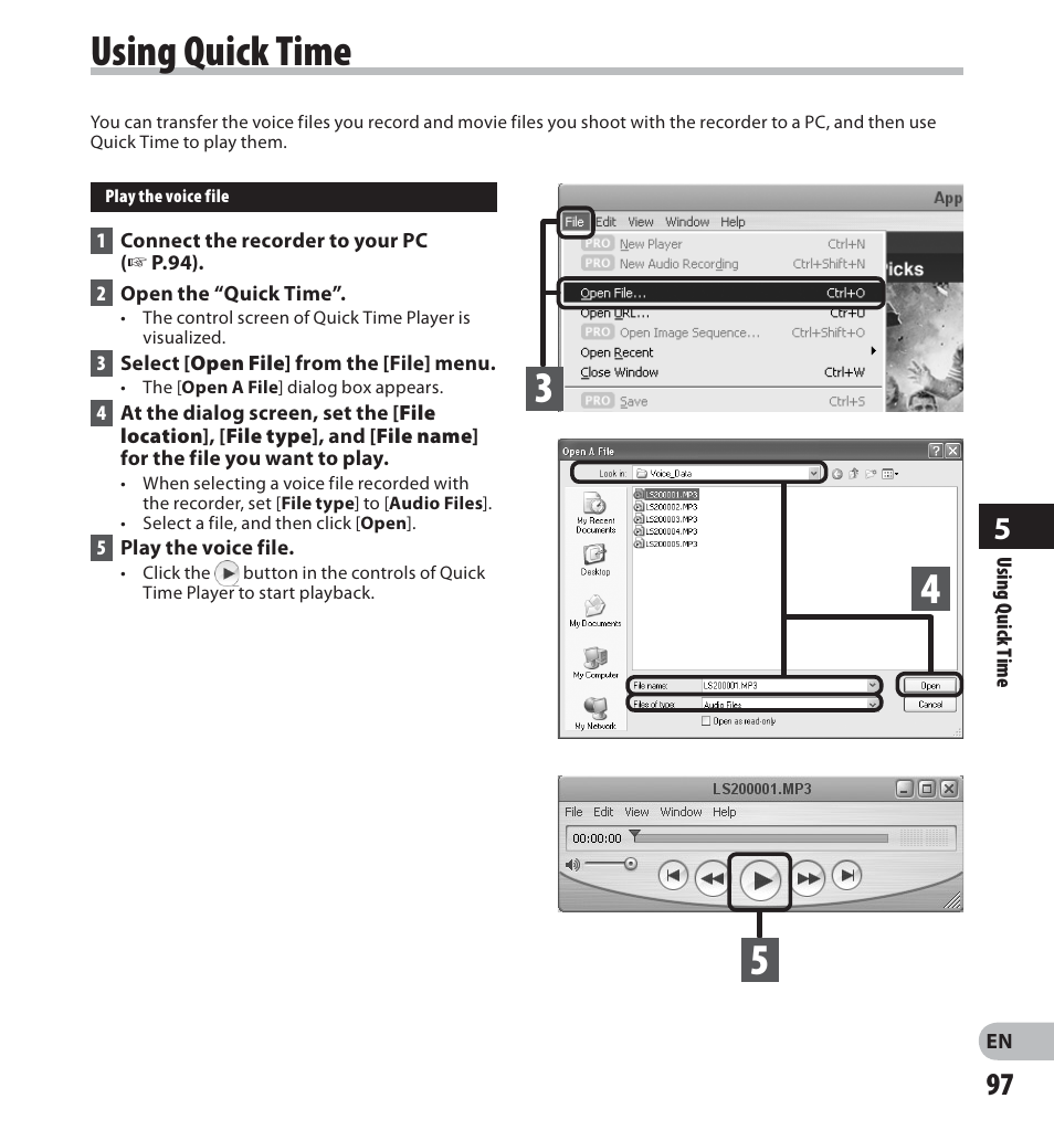 Using quick time | Olympus LS-20M User Manual | Page 97 / 112