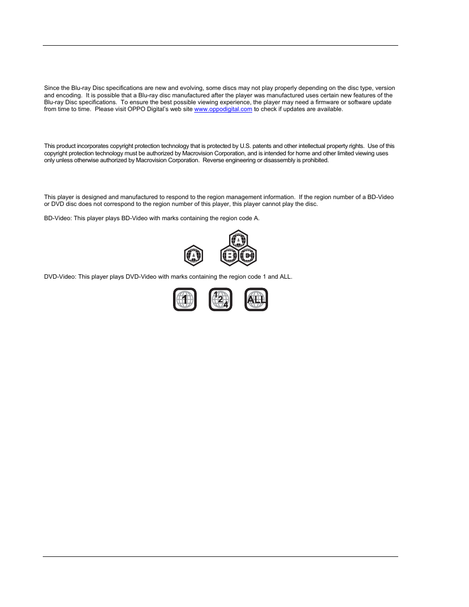 Notes about bd-rom compatibility, Copyright protection, Region management information | OPPO Digital BDP-83 User Manual | Page 10 / 81